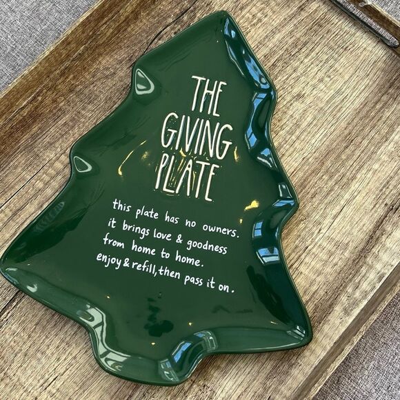 Rae Dunn Giving Plate Christmas Tree Green Hostess Gift 10x13 - Picture 3 of 9